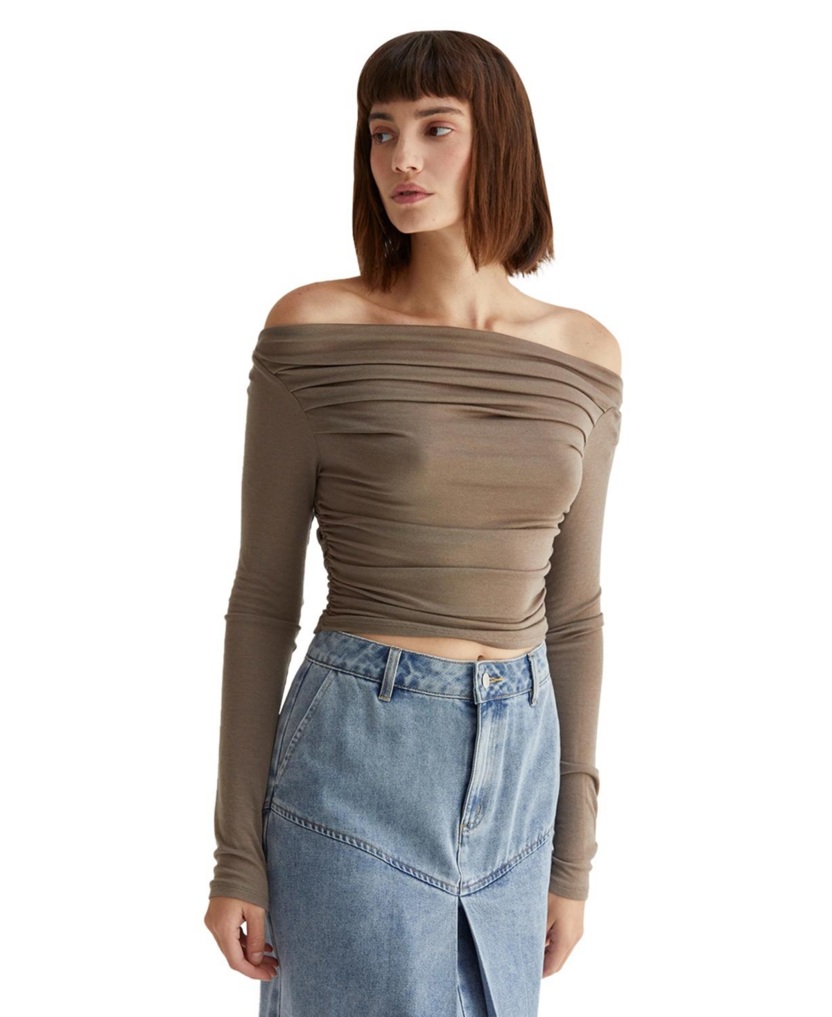 Women's Tania Ruched Off Shoulder Top - Open brown + dark taupe