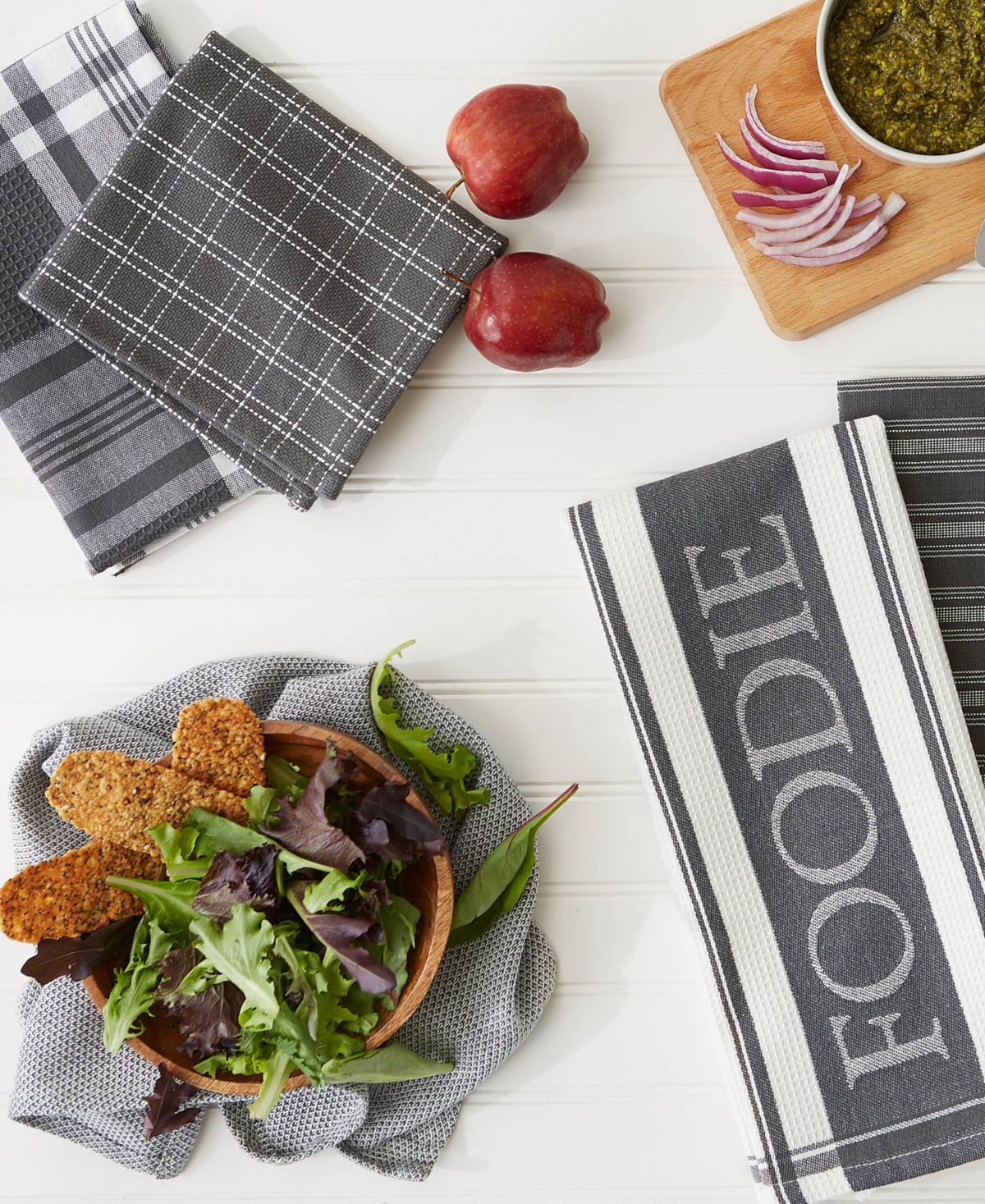 Design Imports Everyday Collection Foodie Kitchen Set, Dishtowel Dishcloth, Mineral, 5 Piece In Mineral