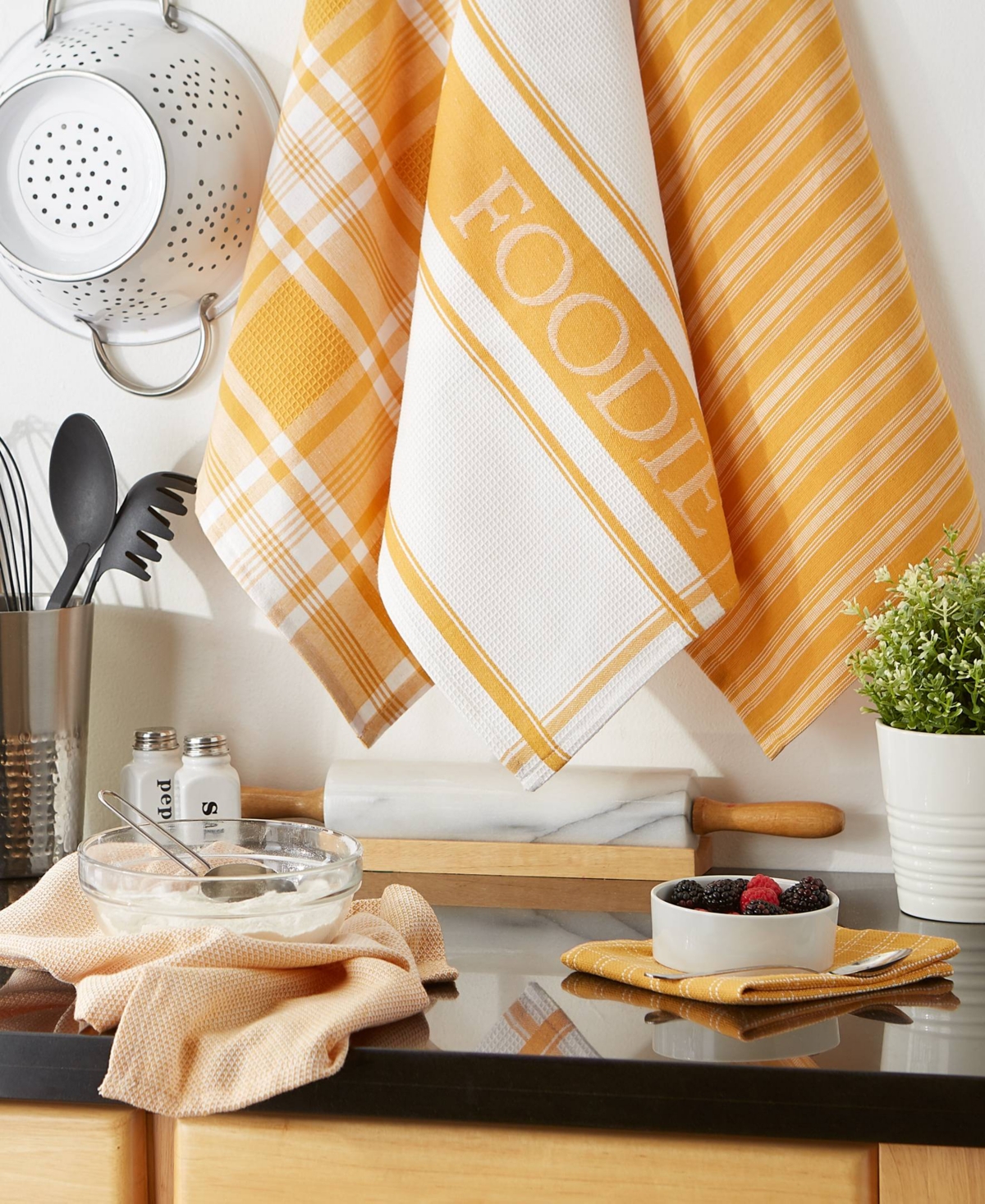 Design Imports Everyday Collection Foodie Kitchen Set, Dishtowel Dishcloth, Honey Gold, 5 Piece In Honey Gold