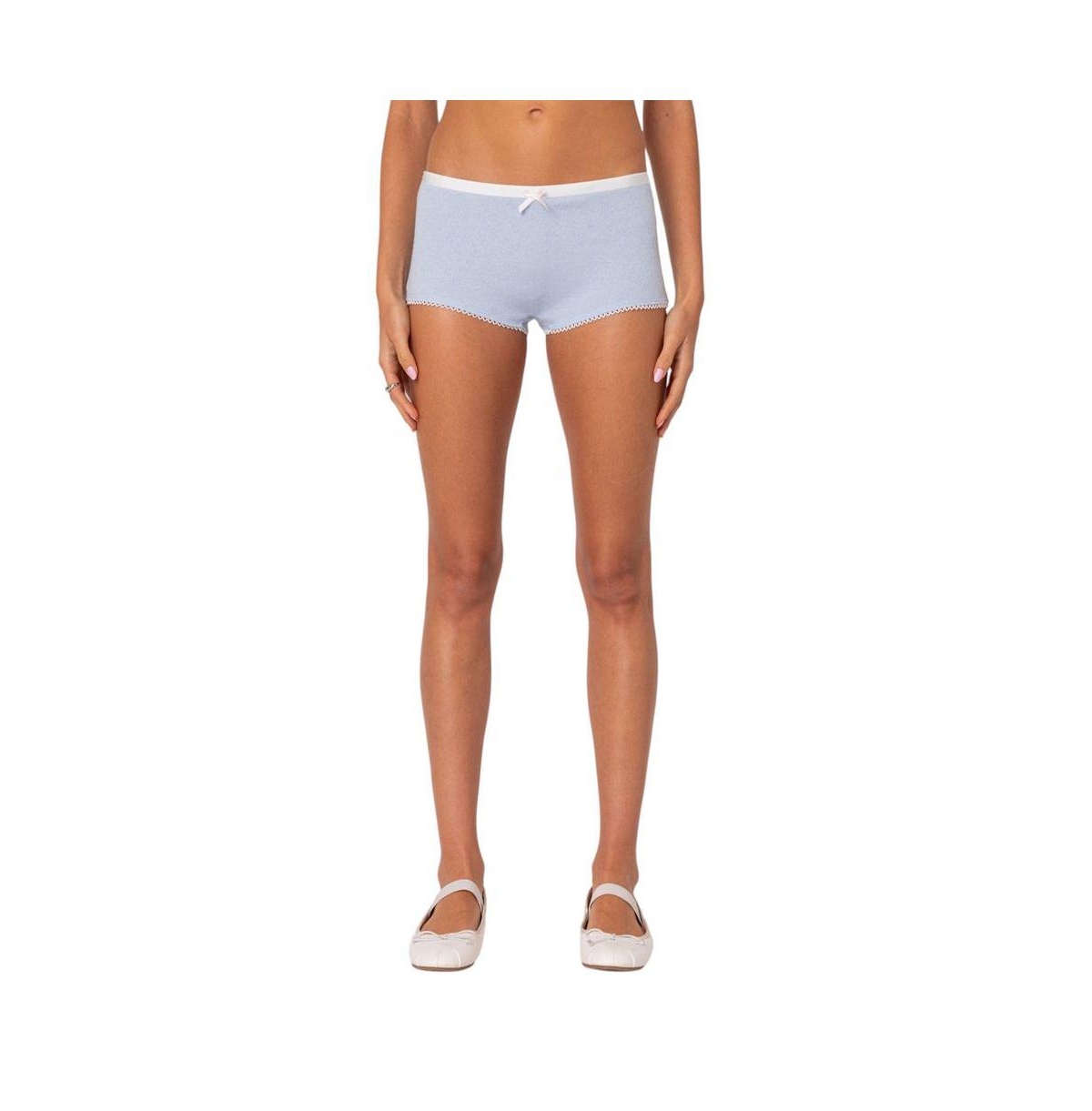 Edikted Women's Mariana Pointelle Micro Shorts - Light-blue