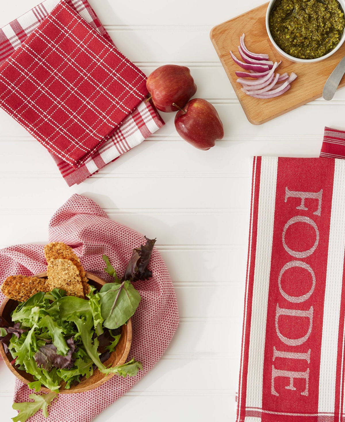 Design Imports Everyday Collection Foodie Kitchen Set, Dishtowel Dishcloth, Red, 5 Piece In Red
