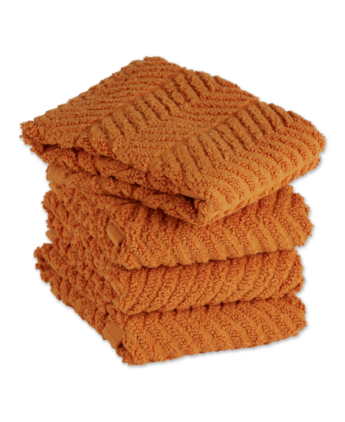 Design Imports Luxury Bar Mop Collection Chevron Dishtowel Set, 16x19", Pumpkin Spice, 4 Piece In Pumpkin Spice