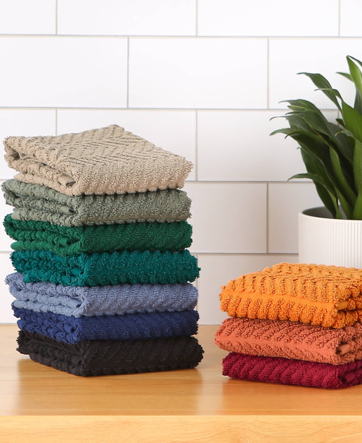 Design Imports Basic Terry Collection Waffle Dishtowel Set, 15x26", Solid Stonewash Blue, 4 Piece In Stonewash Blue