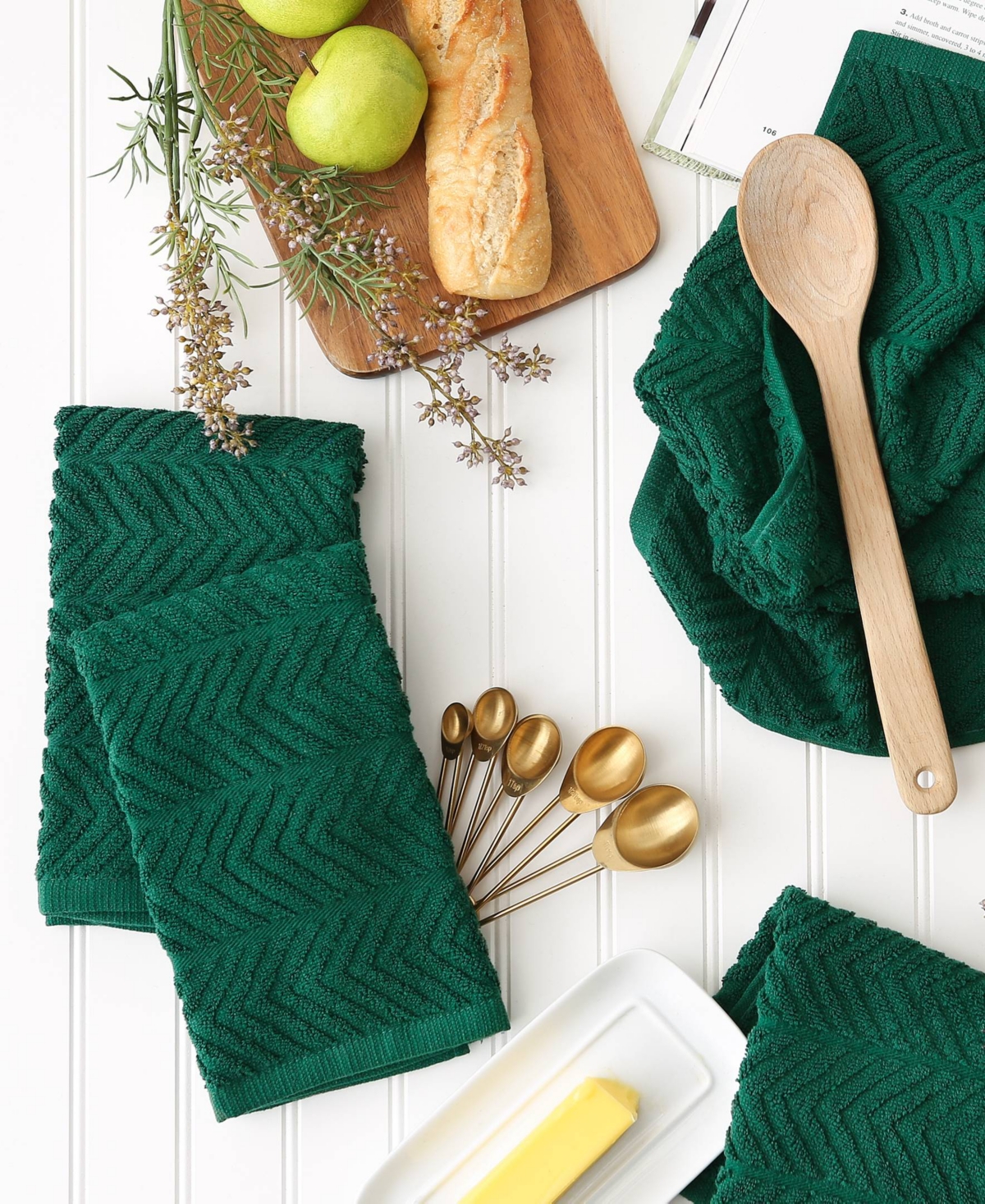 Design Imports Luxury Bar Mop Collection Chevron Dishtowel Set, 16x19", Dark Green, 4 Piece In Dark Green