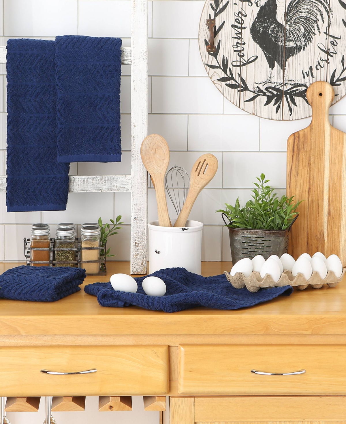 Design Imports Luxury Bar Mop Collection Chevron Dishtowel Set, 16x19", Nautical Blue, 4 Piece In Nautical Blue