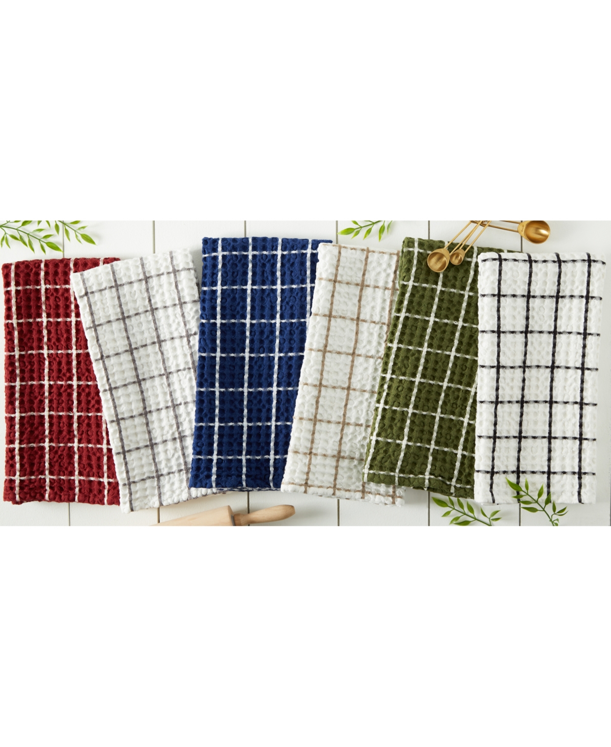 Design Imports Washed Waffle Collection Oversized Preshrunk Ultra Absorbent, Dishtowel Set, 20x30", Barn Red, 2 Pie In Barn Red