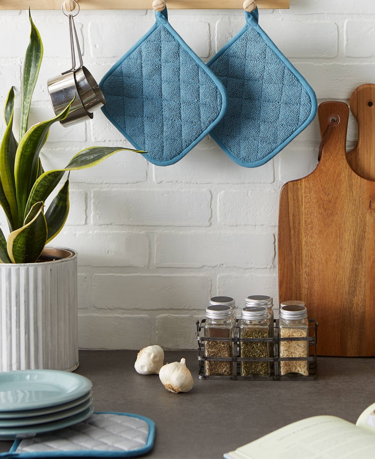 Design Imports Basic Kitchen Collection, Quilted Terry, Storm Blue, Potholder In Storm Blue