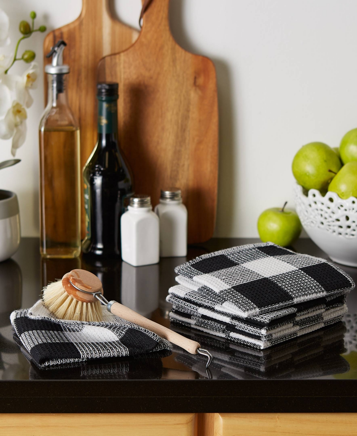 Design Imports Scrubber Dishcloths Collection Windowpane Dishrag Set, 12x12", Black Buffalo Check, 6 Piece In Black Buffalo Check