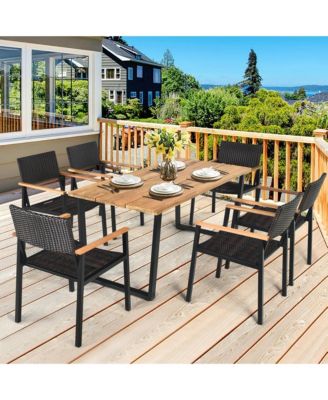 Patented 7PCS Patio Garden Dining Set Outdoor Dining Furniture Set w/ Umbrella Hole