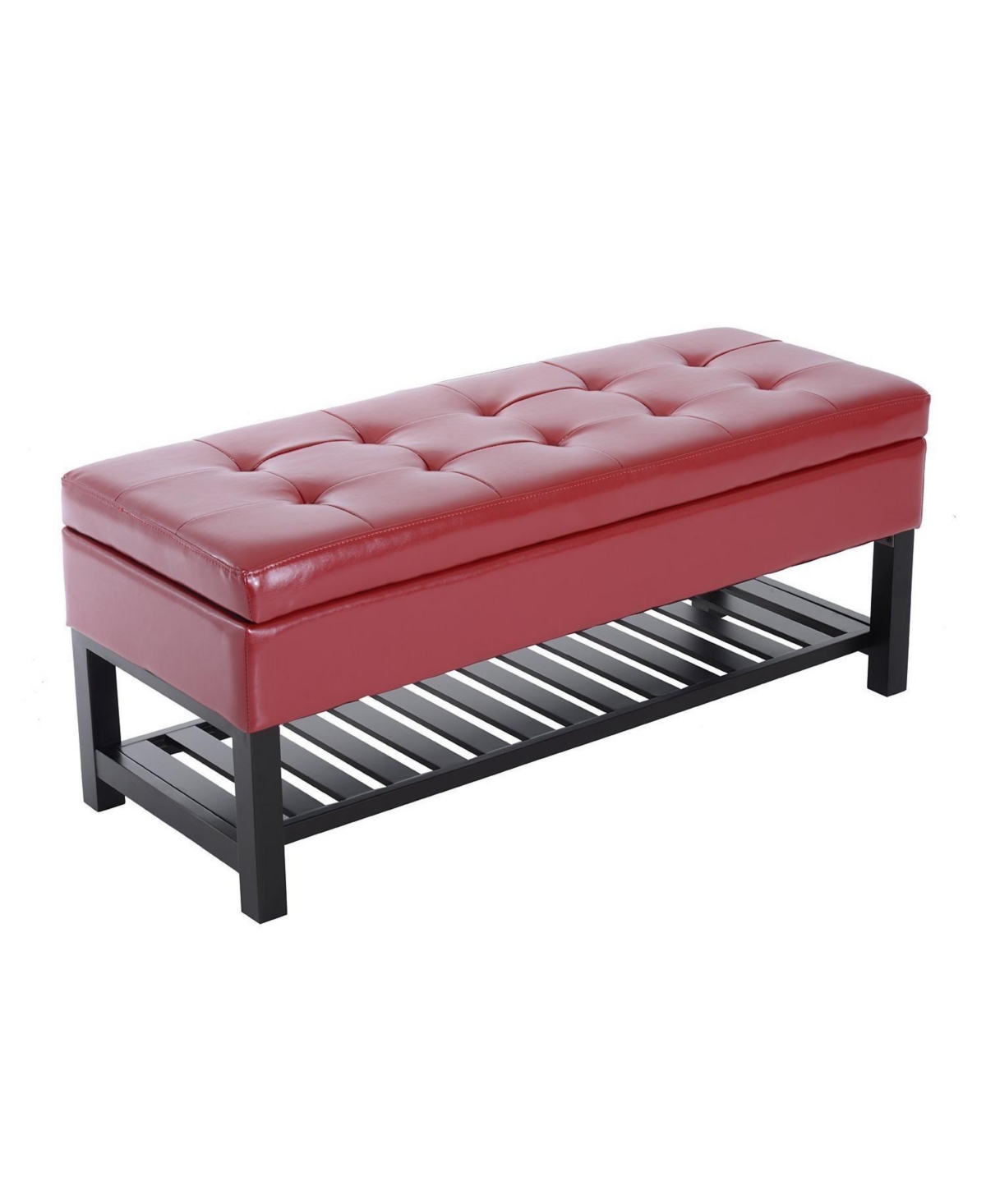 Storage Ottoman Bench Foot Stool Shoe Rack Faux Leather Furniture - Red