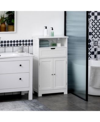 Bathroom Storage Cabinet Freestanding Bathroom Storage Organizer with Drawer and Adjustable Shelf for Living Room, Bedroom or Entryway, White