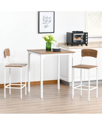 3 Piece Bar Table and Chairs Set for 2 with Steel Frame