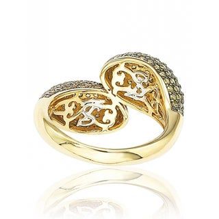 Suzy Levian Sterling Silver Cubic Zirconia Brown and Green Puff Bypass Ring