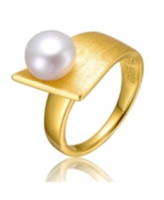 Genevive Chic Sterling Silver 14K Gold Plated with Genuine Freshwater Pearl Linear Ring - Gold
