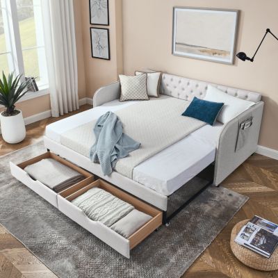 Daybed with Trundle, Storage Drawers and Flat Arms