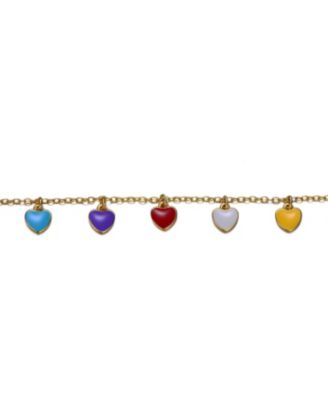 14k Yellow Gold Plated Adjustable Bracelet with Multi-Colored Enameled Heart Charms for Toddler/Kids