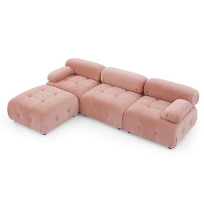 Velvet Modular L-Shaped Sofa with Reversible Ottoman