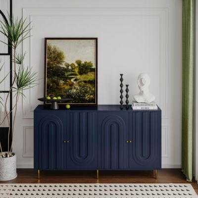 Blue Lacquered 4 Door Wooden Sideboard Buffet Cabinet