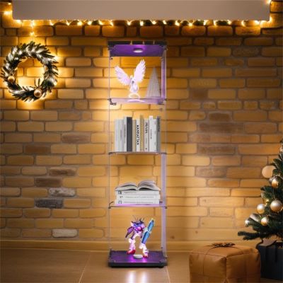  Black Glass Display Cabinet with 4 Lighted Shelves and Door