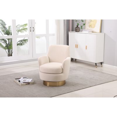 Beige Velvet Swivel Accent Chair with Gold Base