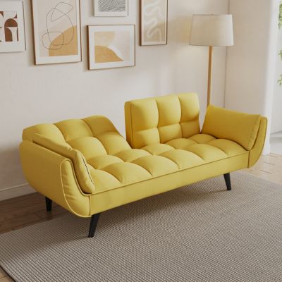 Comfortable 57" Yellow Sofa with Throw Pillow
