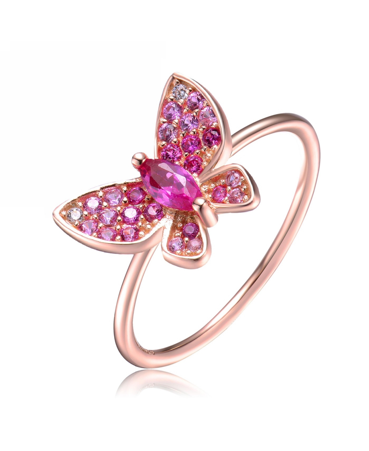 Sterling Silver with Rose Gold Plated Red Cubic Zirconia Butterfly Ring - Pink