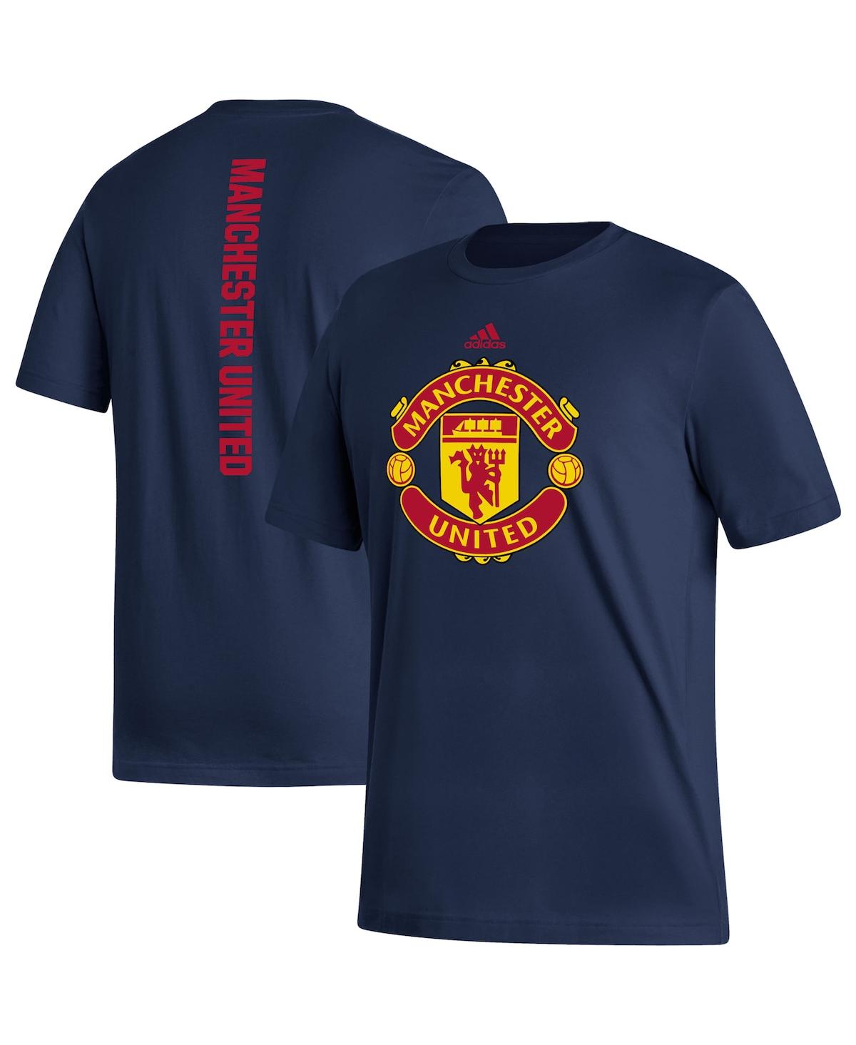 Adidas Originals Men's Navy Manchester United Vertical Back T-shirt In Blue