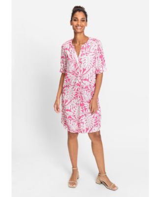 Olsen Women's 100% Viscose Short Sleeve Tunic Palm Print Dress - Macy's