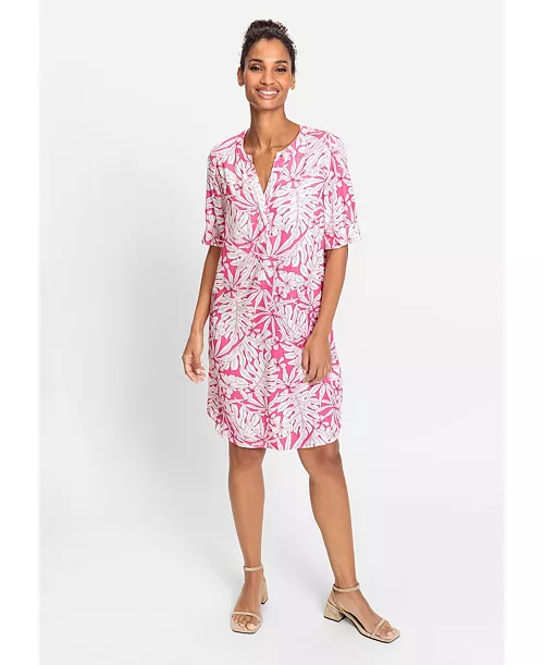 women's 100% viscose short sleeve tunic palm print dress