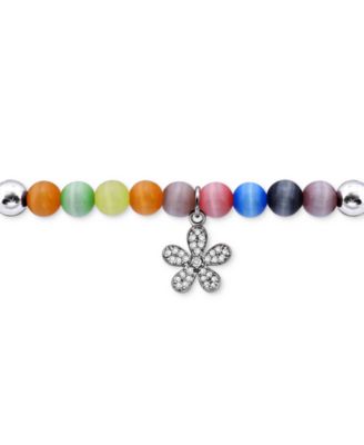 Cubic Zirconia & Multicolor Catseye Flower Dangle Stretch Bracelet in Sterling Silver, Created for Macy's