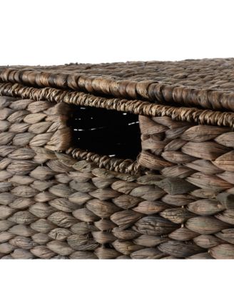 Rolling Storage Basket Cart with Lid and Wheels, Natural - Woven Water Hyacinth Divided Sorting Bin for Kitchen, Pantry, Laundry, Garage