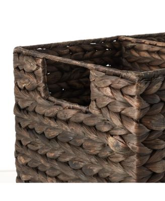 Stair Basket with Handles, Natural - Woven Water Hyacinth Staircase Step Organizer Bin