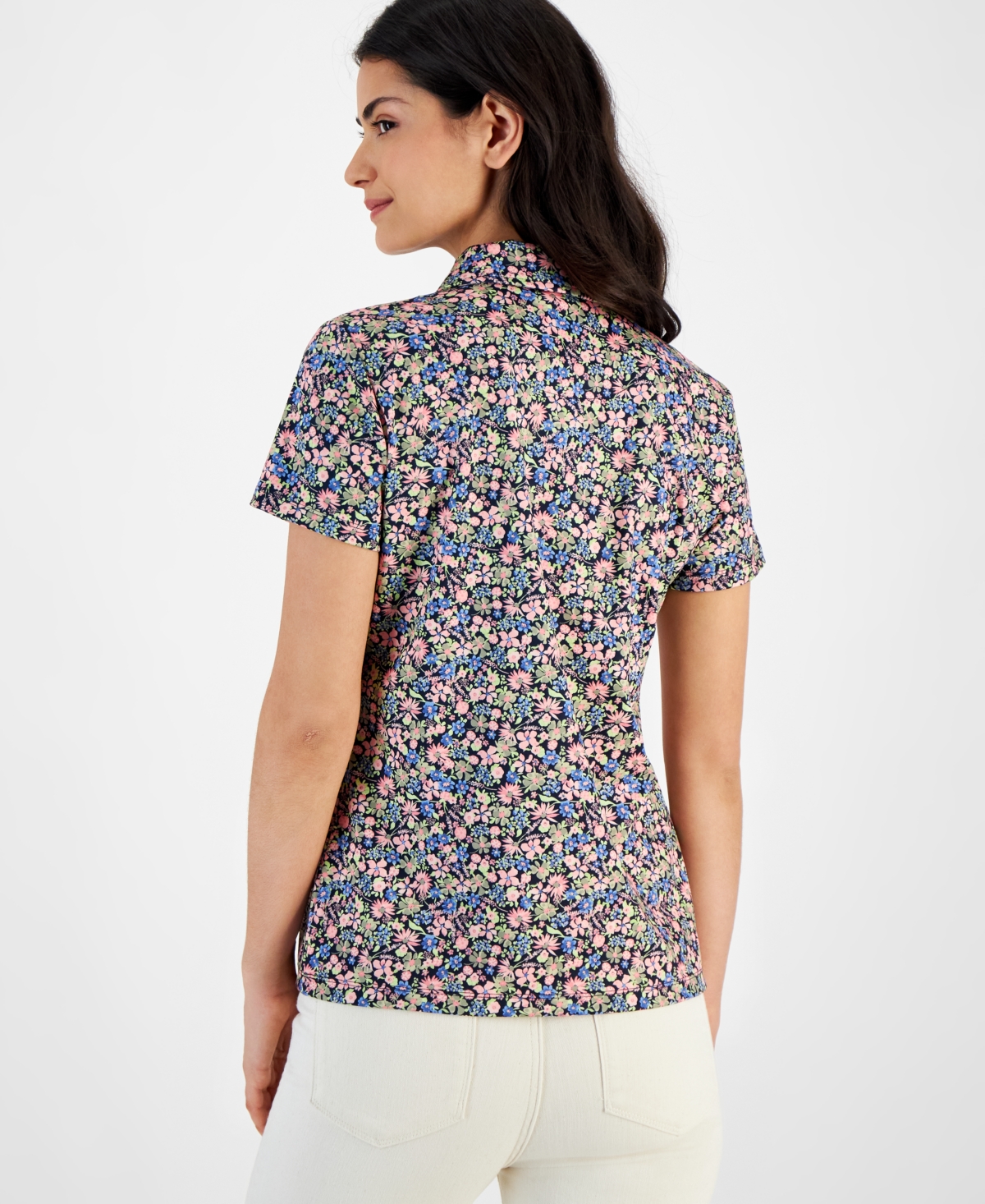 Nautica Jeans Women's Ditsy Floral-Print Polo Shirt