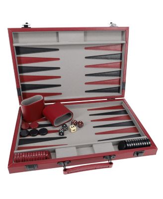 Burgundy/Black Leatherette Backgammon Set, 18 x 11 in. closed