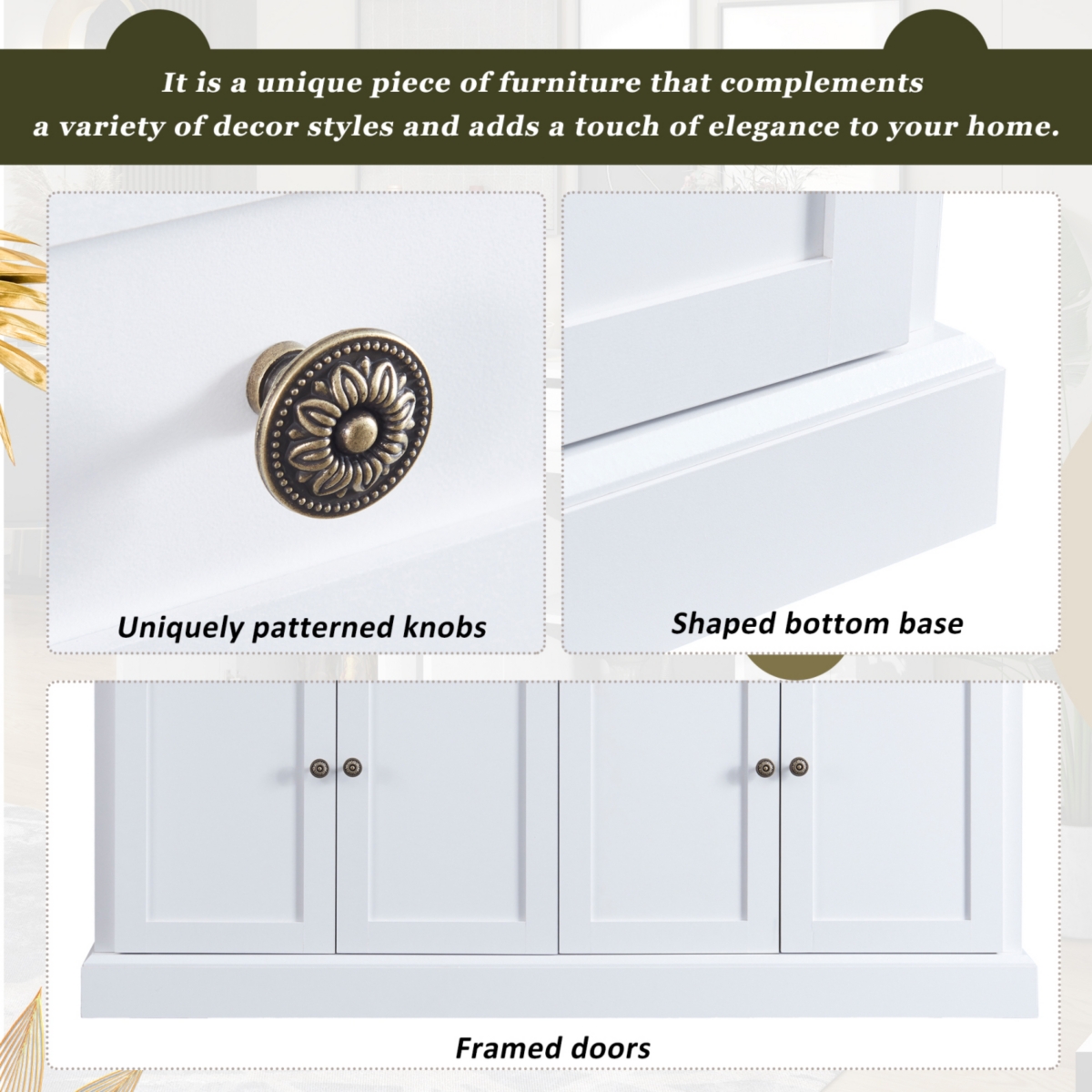 Streamdale Furniture Kitchen Sideboard Storage Buffet Cabinet With 2 Drawers & 4 Doors Adjustable Shelves