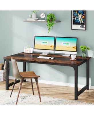 Modern Computer Desk, 63 x 31.5 inch Large Office Desk Computer Table Study Writing Desk Workstation for Home Office, Rustic/Black