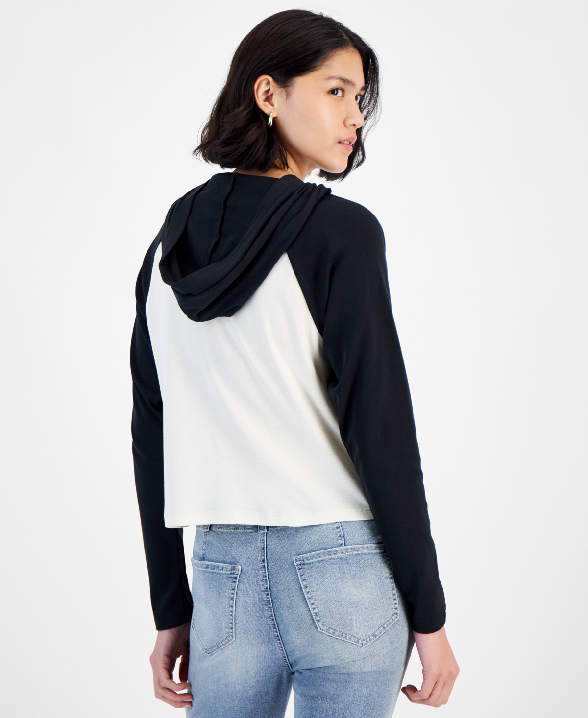 Hippie Rose Juniors' Raglan Knit Hoodie Tee -Black
