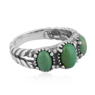 Sterling Silver Women's Ring with Genuine Gemstone, 3-Stone Design, Sizes 5-10