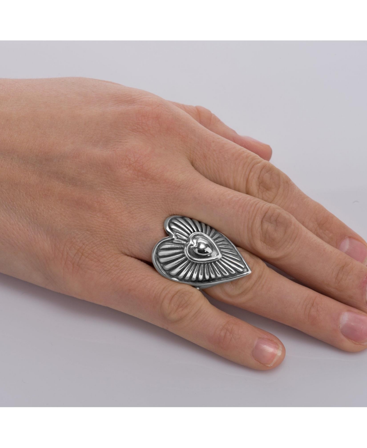 American West JewelryWomen's Statement Ring Heart and Sunburst Design, Sizes 5-10 - Sterling silver