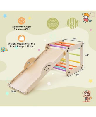 Wooden Climbing Toys for Toddlers Jungle Gym with Reversible Ramp, Seesaw, Climber