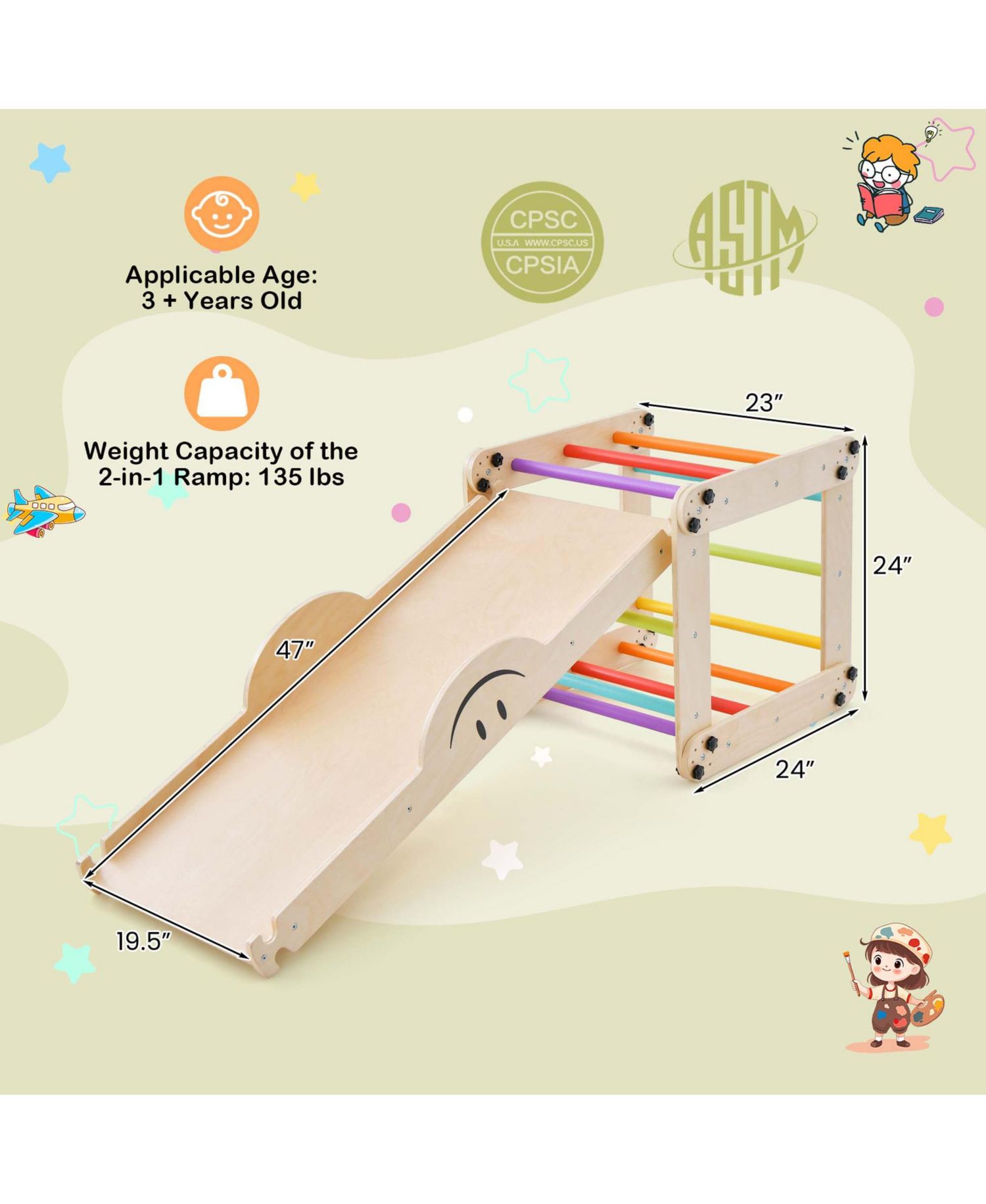 Montessori Wooden Reversible Ramp Climber and Ramp, 2-Piece Set