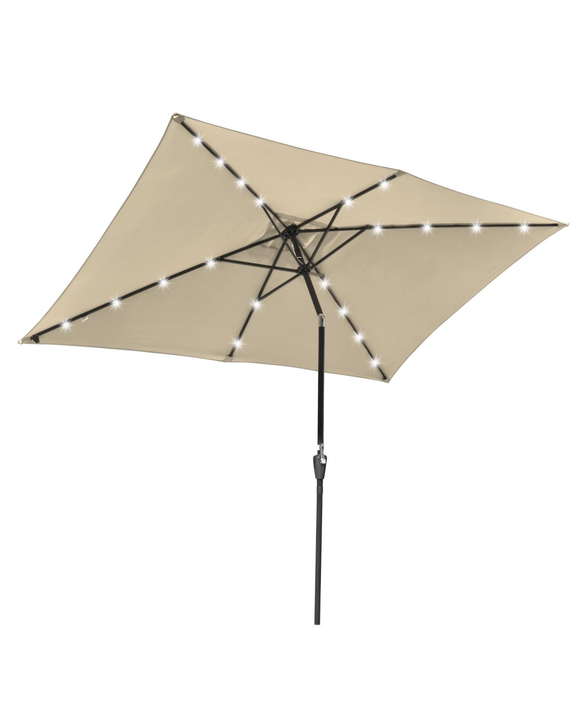 10x6.5FT Rectangle Outdoor Solar Led Patio Umbrella with Crank Tilt for Table Market Yard Deck Pool Party Navy - Beige