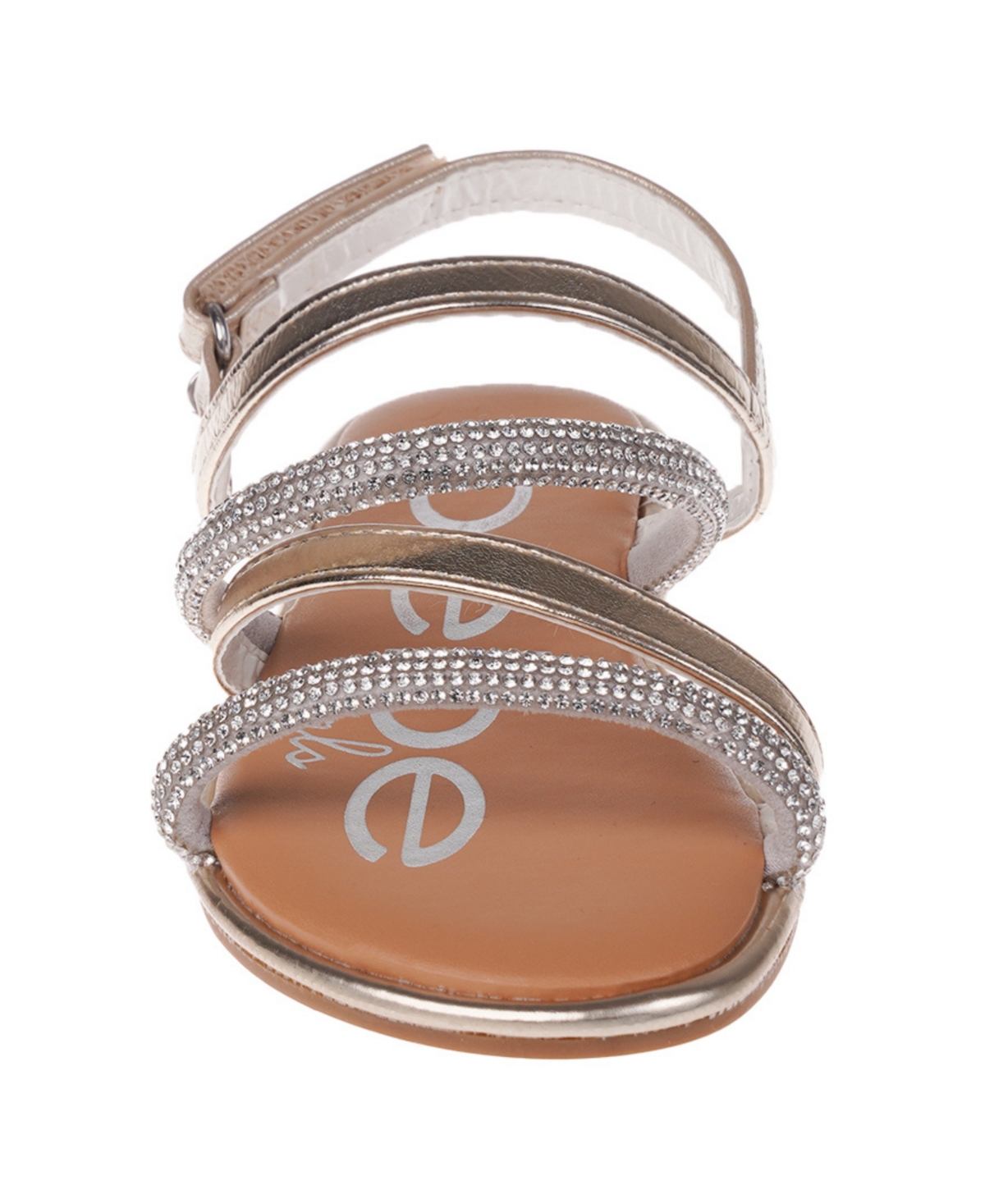 Bebe Big Girl's Flat Sandal With Tubular Rhinestone Strapping And Hanging Charm Polyurethane Sandals In Silver