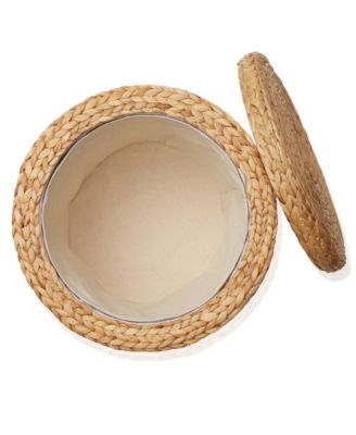 Handwoven Footstool 17" Round Storage Ottoman with Lid
