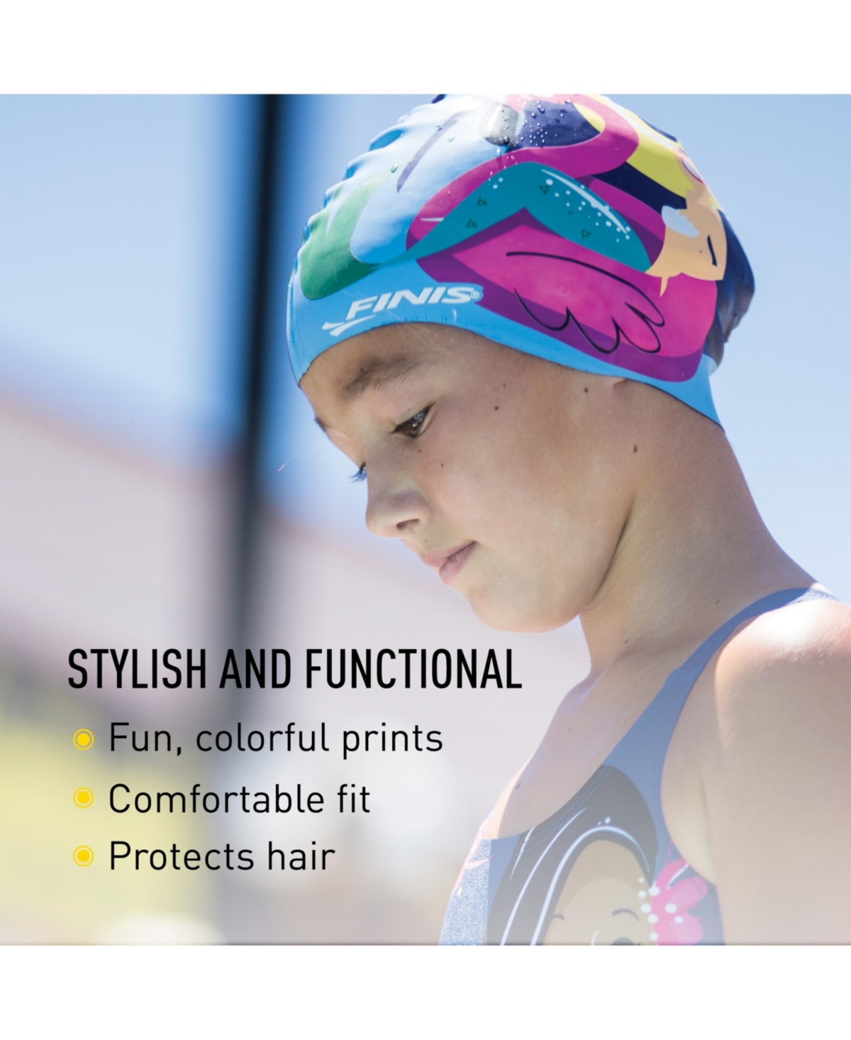 Finis Girls Mermaid Silicone Cap - Fun Swim Cap with a Universal Fit - 100% Silicone Swim Cap with Rippled Edge for a Watertight Seal - Swimming Pool