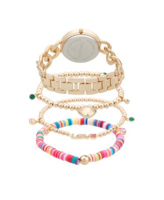 Women's Inspirational Gold-Tone Metal Alloy Bracelet Watch 34mm Gift Set