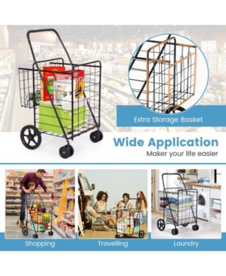 Folding Shopping Cart with Swiveling Wheels and Dual Storage Baskets