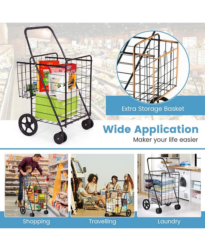 SUGIFT Folding Shopping Cart with Swiveling Wheels and Dual Storage ...