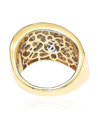 Suzy Levian Sterling Silver Cubic Zirconia Brown and White Leaf Ring