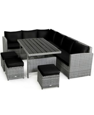 7 Pieces Outdoor Wicker Sectional Sofa Set with Dining Table